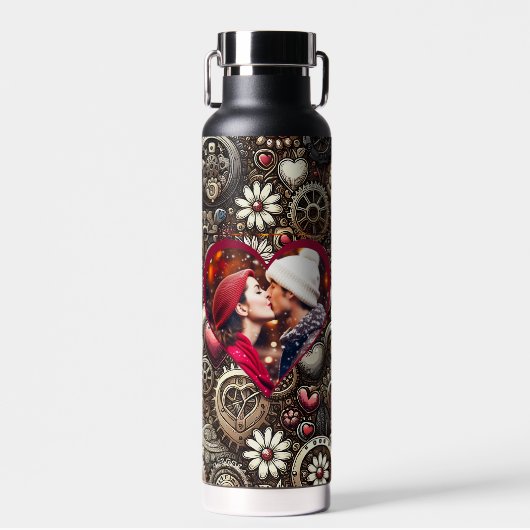 Gepersonaliseerde Steampunk Harten, Bloemen en Gea Waterfles (Voorkant)