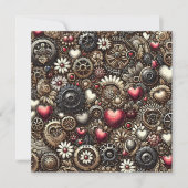 Gepersonaliseerde Steampunk Harten Valentijnsdag Kaart (Voorkant)