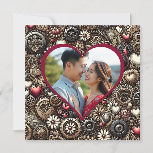 Gepersonaliseerde Steampunk Harten Valentijnsdag Kaart (Voorkant)