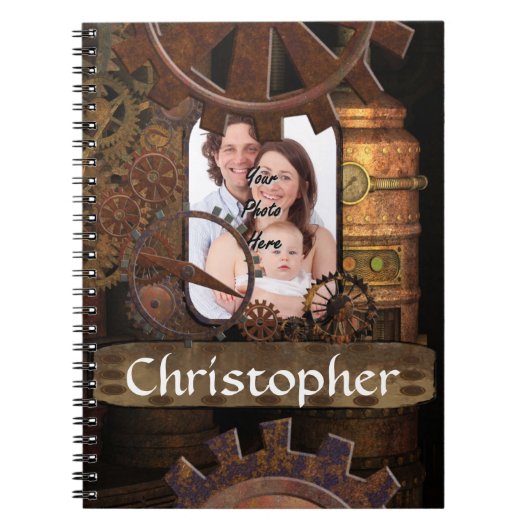 Gepersonaliseerde steampunk machines notitieboek (Voorkant)