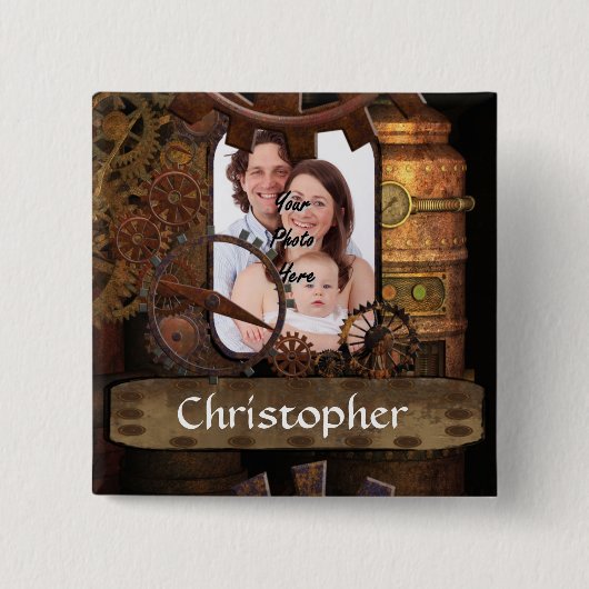 Gepersonaliseerde steampunk machines vierkante button 5,1 cm (Voorkant)