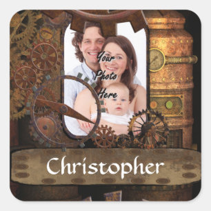 Gepersonaliseerde steampunk machines vierkante sticker