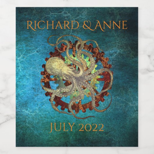 Gepersonaliseerde Steampunk Rusty Gears Wedding Wijn Etiket (Enkel label)