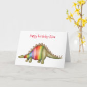 Gepersonaliseerde Stegosaurus verjaardagskaart Kaart (Gele Bloem)