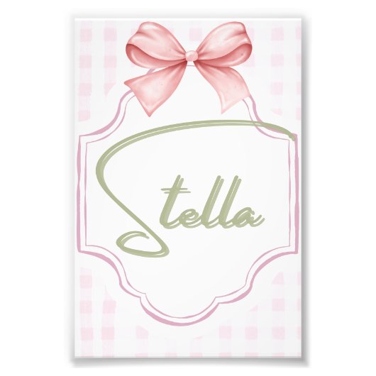 Gepersonaliseerde Stella Baby Meisje Kwekerij Bow  Foto Afdruk (Voorkant)