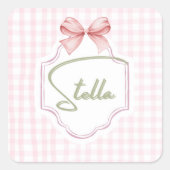 Gepersonaliseerde Stella Baby Meisje Kwekerij Bow  Vierkante Sticker (Voorkant)