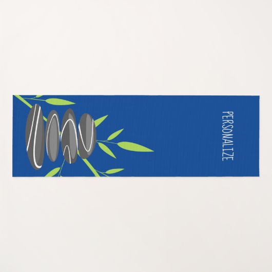Gepersonaliseerde stenen en blauw bamboe plant yogamat (Voorkant (horizontaal))