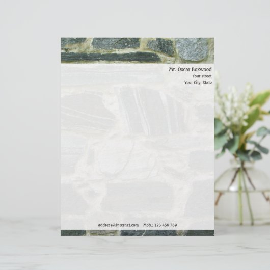 Gepersonaliseerde stenen muur met retouradres custom briefhoofd (Staand voorkant)