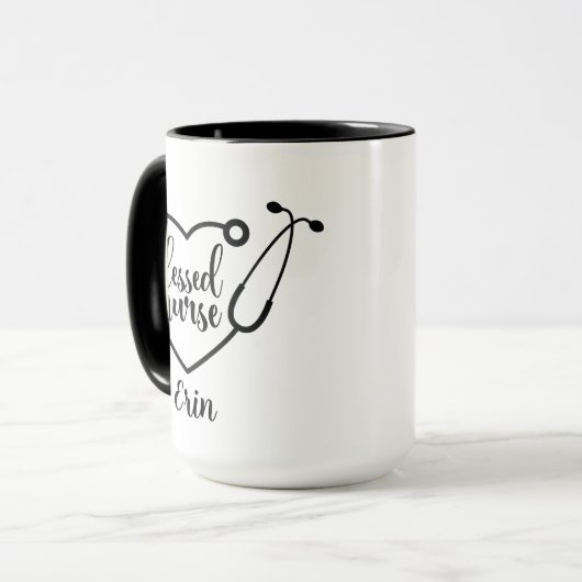 Gepersonaliseerde Stethoscoop zonder zurse Black W Mok (Voorkant links)