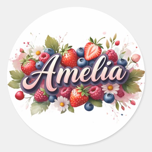 Gepersonaliseerde Sticker Amelia Berry Floral Desi (Voorkant)