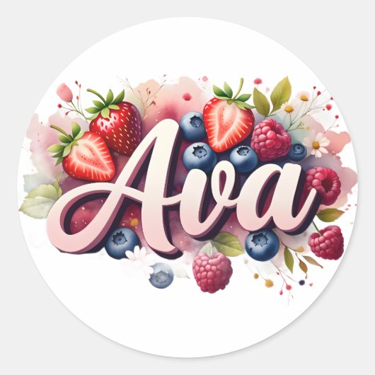 Gepersonaliseerde Sticker Ava Berry Floral Design (Voorkant)