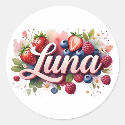 Gepersonaliseerde Sticker Luna Berry Floral Design (Voorkant)