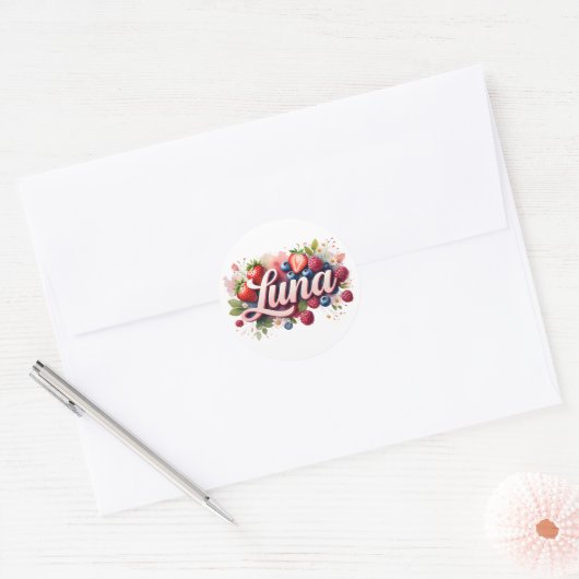Gepersonaliseerde Sticker Luna Berry Floral Design (Envelop)