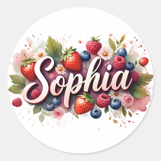 Gepersonaliseerde Sticker "Sophia" Berry Floral De (Voorkant)