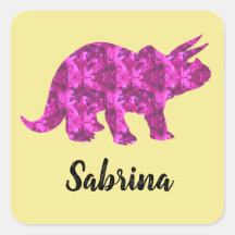 Gepersonaliseerde Stickers met roze dinosaurus voo