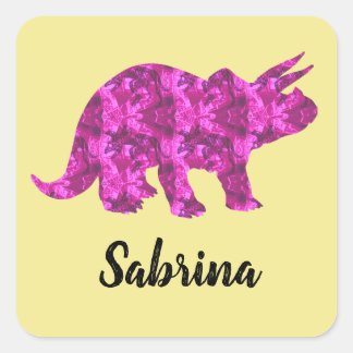 Gepersonaliseerde Stickers met roze dinosaurus voo