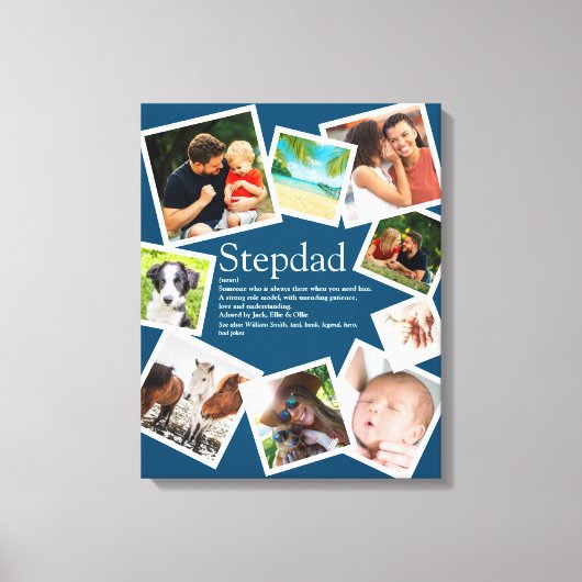Gepersonaliseerde Stiefvader Definitie 9 Foto Blau Canvas Afdruk (Voorkant)