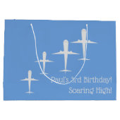 Gepersonaliseerde stijgende hoge vliegtuigen kunst groot cadeauzakje (Achterkant)