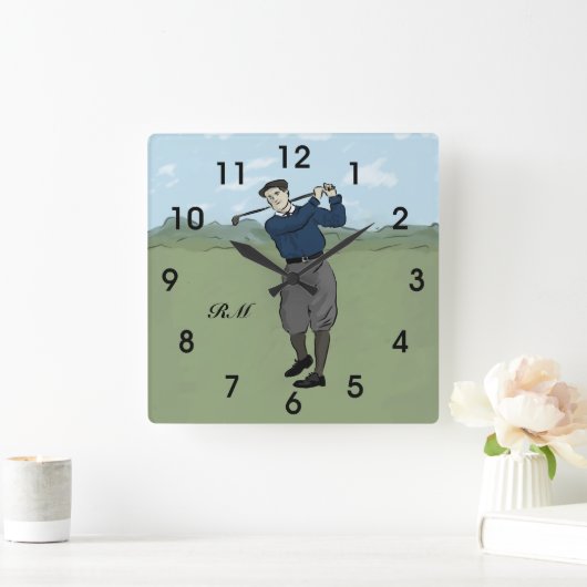 Gepersonaliseerde stijl golfer swingen zijn club vierkante klok (Huis)