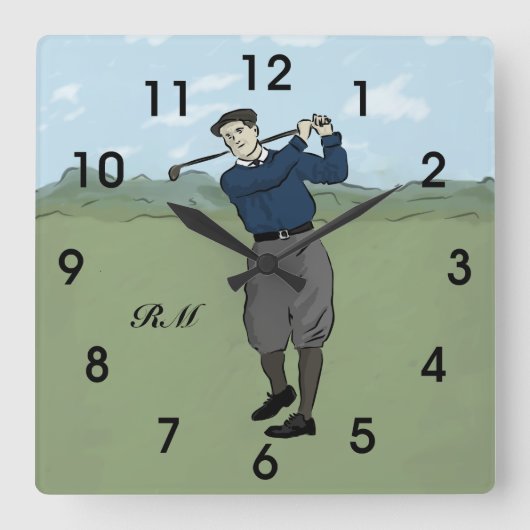 Gepersonaliseerde  stijl golfer swingen zijn club vierkante klok (Voorkant)
