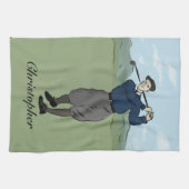 Gepersonaliseerde stijl golfer swinging een club theedoek (Horizontaal)