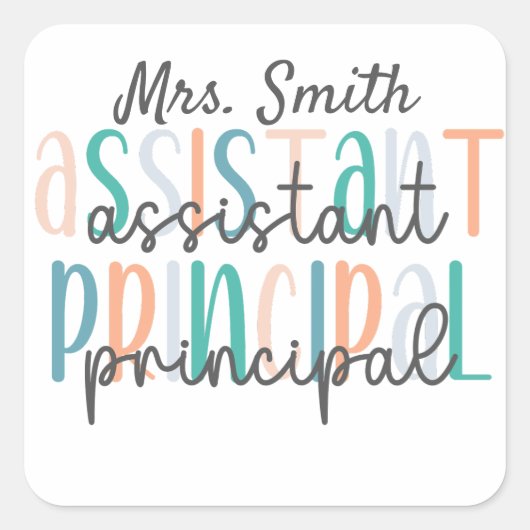 Gepersonaliseerde Stijlvolle Assistent Principal Vierkante Sticker (Voorkant)