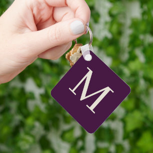 Gepersonaliseerde Stijlvolle Donker Purple Monogra Sleutelhanger