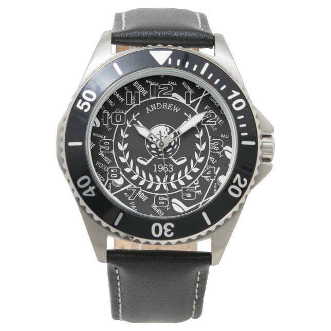 Gepersonaliseerde stijlvolle golf logo Verjaardag Horloge (Voorkant)
