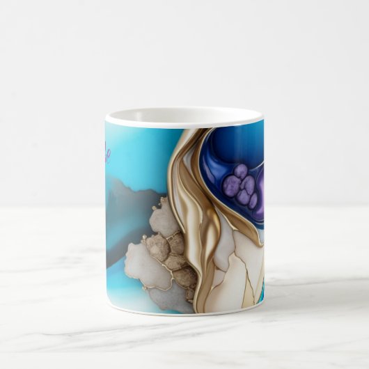 Gepersonaliseerde stijlvolle in blauw en goud koffiemok (Center)