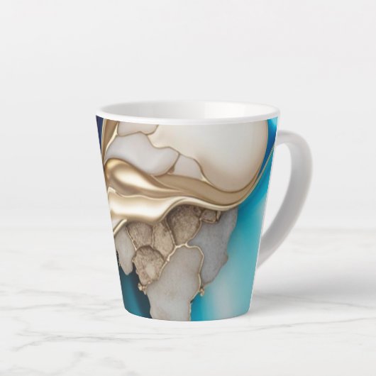 Gepersonaliseerde stijlvolle in blauw en goud latte mok (Rechterhoek)