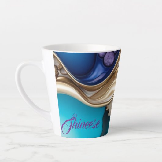 Gepersonaliseerde stijlvolle in blauw en goud latte mok (Links)