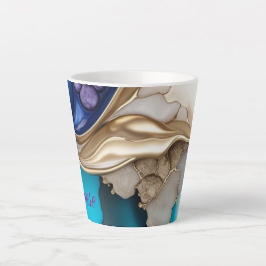 Gepersonaliseerde stijlvolle in blauw en goud latte mok (Voorkant)