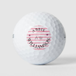 Gepersonaliseerde stijlvolle monogram roze strepen golfballen
