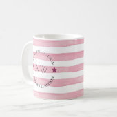 Gepersonaliseerde stijlvolle monogram roze strepen koffiemok (Voorkant links)