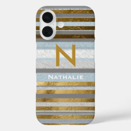 Gepersonaliseerde stijlvolle strepen & monogram iPhone 16 hoesje