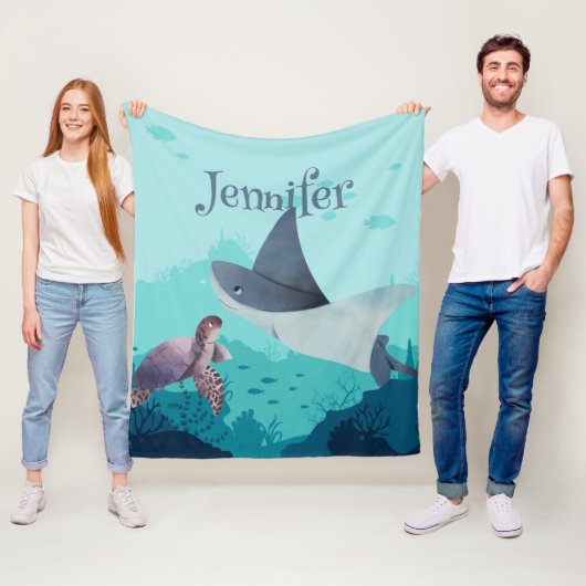Gepersonaliseerde Stingray en Turtle Onder het Zee Fleece Deken (In situ)