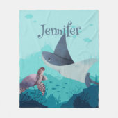 Gepersonaliseerde Stingray en Turtle Onder het Zee Fleece Deken (Voorkant)