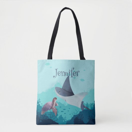 Gepersonaliseerde Stingray en Turtle Onder het Zee Tote Bag (Voorkant)