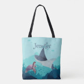 Gepersonaliseerde Stingray en Turtle Onder het Zee Tote Bag (Achterkant)