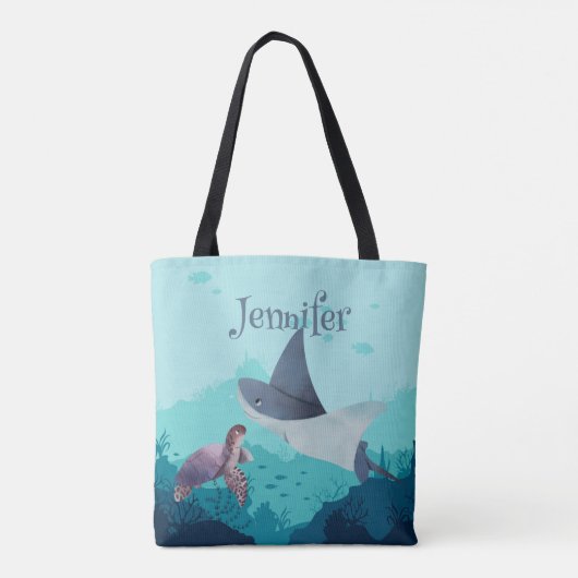 Gepersonaliseerde Stingray en Turtle Onder het Zee Tote Bag (Achterkant)