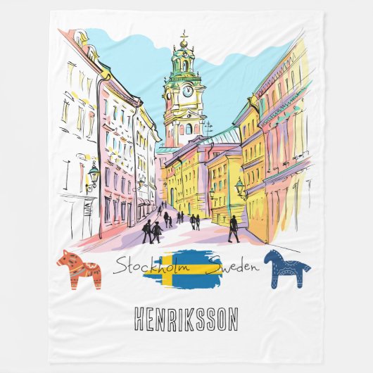 Gepersonaliseerde Stockholm Sverige Waterverf schi Fleece Deken (Voorkant)