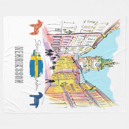 Gepersonaliseerde Stockholm Sverige Waterverf schi Fleece Deken (Voorkant (Horizontaal))