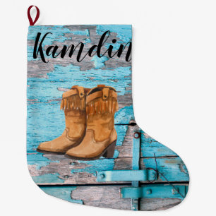 Gepersonaliseerde Stocking Blue Wood Barn Door Boo Grote Kerstsok