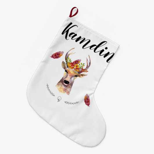 Gepersonaliseerde Stocking boho herten Buck Head B Grote Kerstsok (Voorkant (Hangend))