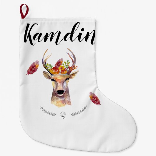 Gepersonaliseerde Stocking boho herten Buck Head B Grote Kerstsok (Voorkant)
