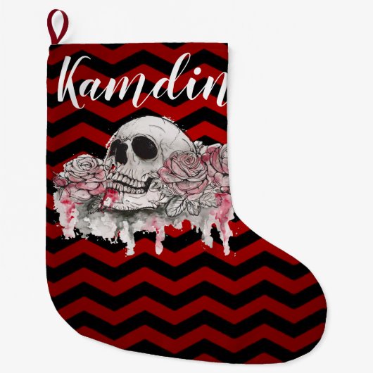 Gepersonaliseerde Stocking schedel Roos gothic Che Grote Kerstsok (Voorkant)
