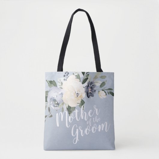 Gepersonaliseerde stoffige blauwe bloem moeder van tote bag (Voorkant)
