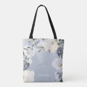 Gepersonaliseerde stoffige blauwe bloem moeder van tote bag (Achterkant)