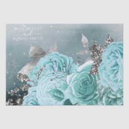 Gepersonaliseerde stoffige blauwe bloemenbruiloft tissuepapier