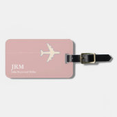 Gepersonaliseerde stoffige roze vliegtuig reiziger bagagelabel (Voorkant horizontaal)